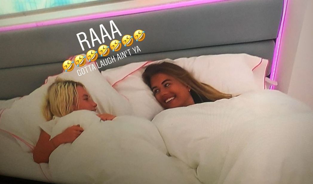 Image may contain: Arabella and Charlie Frederick, Arabella Chi, Love Island, new girl, ex, boyfriend, girlfriend, Charlie Frederick, messages, together, Lucie,  Girl, Newborn, Smile, Female, Face, Baby, Bed, Person, Human, Sleeping, Asleep, Furniture, Cushion, Pillow