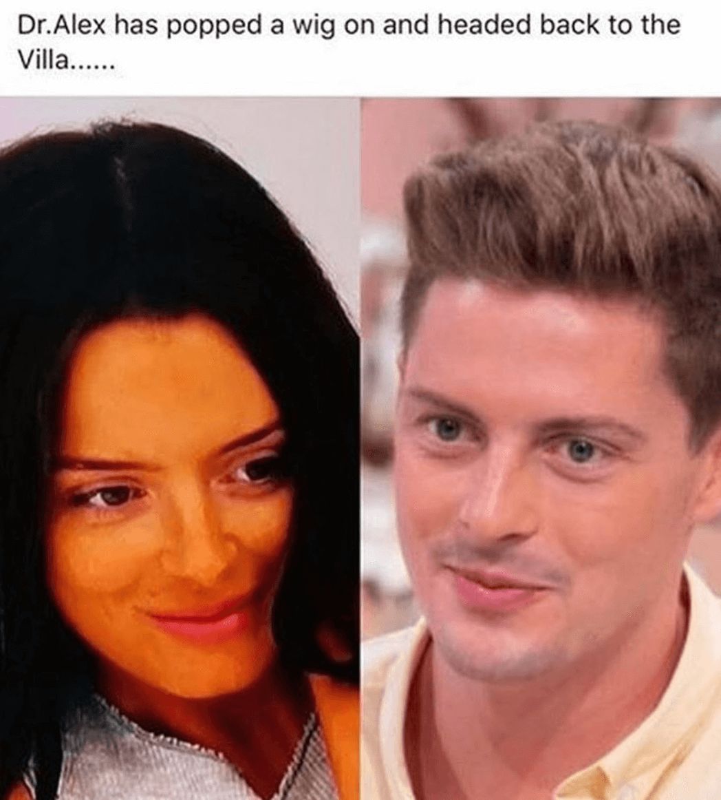 Image may contain: Love Island week two memes, Love Island, memes, reactions, tweet, funny, savage, meme, Dr Alex, Maura, Hair, Face, Human, Person