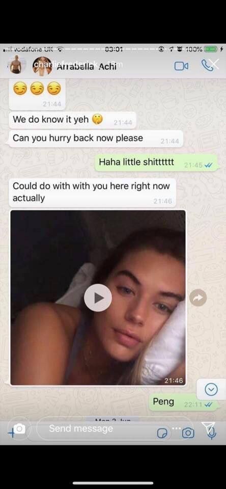 Image may contain: Arabella and Charlie Frederick, Arabella Chi, Charlie Frederick, Love Island, screen shots, DMs, messages, together, girlfriend, boyfriend, leaked, Id Cards, Document, Text Message, Text, Face, Person, Human