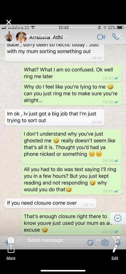 Image may contain:Arabella and Charlie Frederick, Arabella Chi, Charlie Frederick, Love Island, screen shots, DMs, messages, together, girlfriend, boyfriend, leaked, Paper, Advertisement, Flyer, Poster, Brochure, Text Message, Text