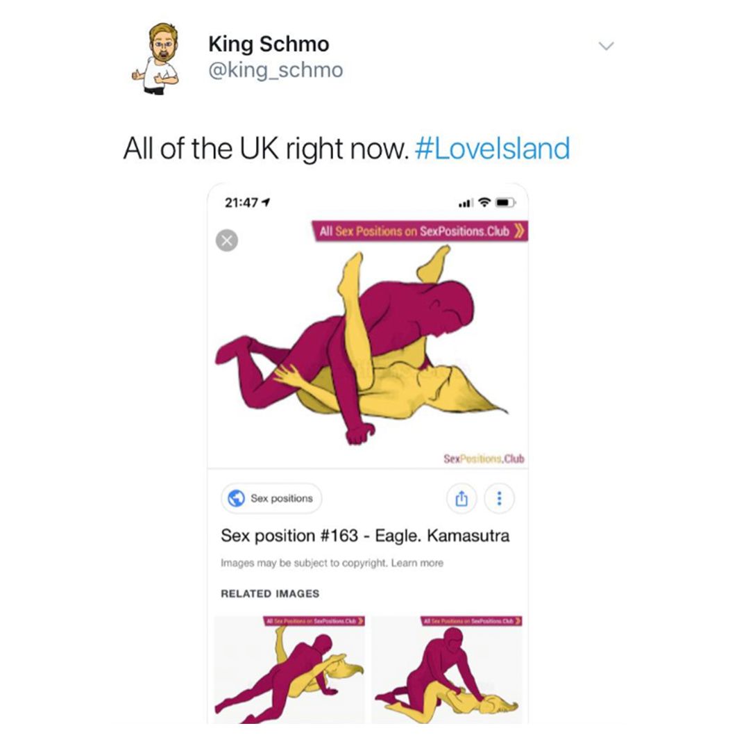 Image may contain: Love Island week one memes, Love Island, 2019, memes, the eagle, Curtis, Amy, sex, position, funny, reaction, tweet, Paper, Flyer, Advertisement, Poster, Brochure, Human, Person, File, Text