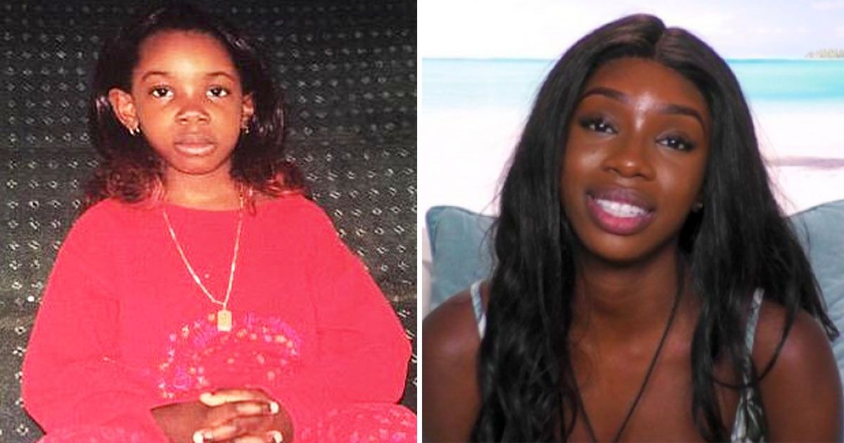 Image may contain: Love Island baby pictures, old pictures, Yewande, baby, childhood, young, before, after, love island, transformation, surgery, new, glow up, Performer, Black Hair, Female, Hair, Smile, Human, Face, Person
