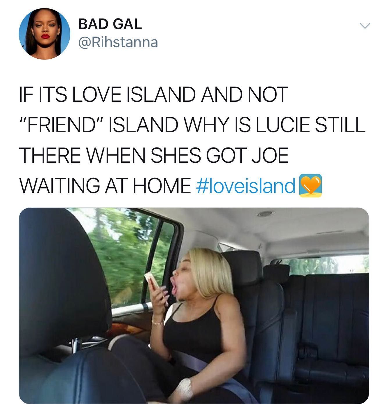 Image may contain: Love Island savage tweets, Love Island, memes, tweets, savage, online buzz, Text, Headrest, Sitting, Person, Human, Cushion