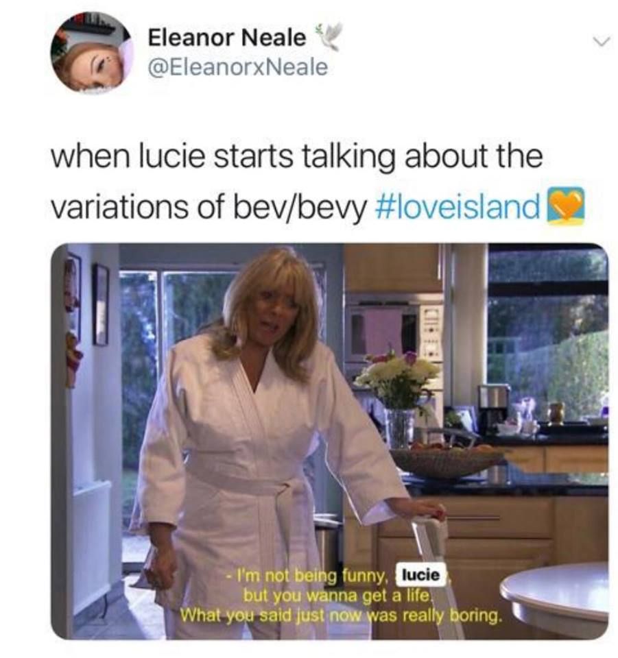 Image may contain: Love Island week one memes, Love Island, memes, twitter, funny, reaction, Lucie, Bevs, Text, Paper, Advertisement, Flyer, Brochure, Poster, Fashion, Robe, Human, Person, Clothing, Apparel