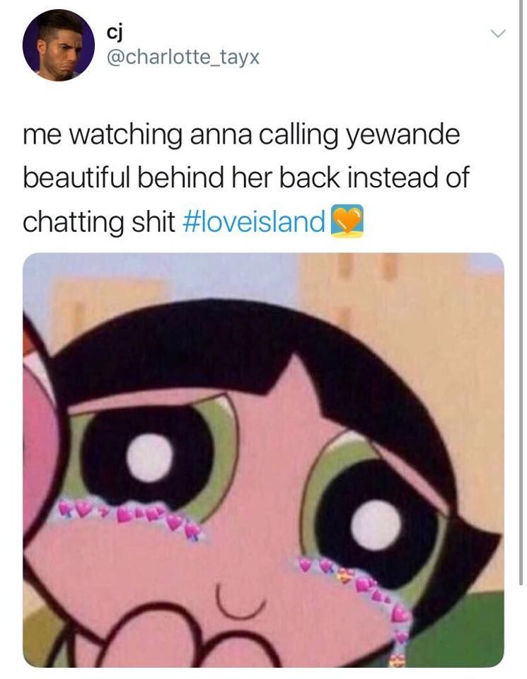 Image may contain: Love Island week two memes, Love Island, memes, reactions, tweet, funny, savage, meme, Yewande, Anna, Text, Person, Human