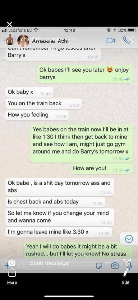 Image may contain: Arabella and Charlie Frederick, Arabella Chi, Charlie Frederick, Love Island, screen shots, DMs, messages, together, girlfriend, boyfriend, leaked, Text Message, Text
