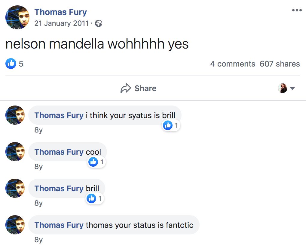 Image may contain: Tommy Fury facebook, Tommy Fury, Love Island, status, update, profile, post, picture, Tommy, facebook, Islander, 2019, old, pic, Text Message, Text