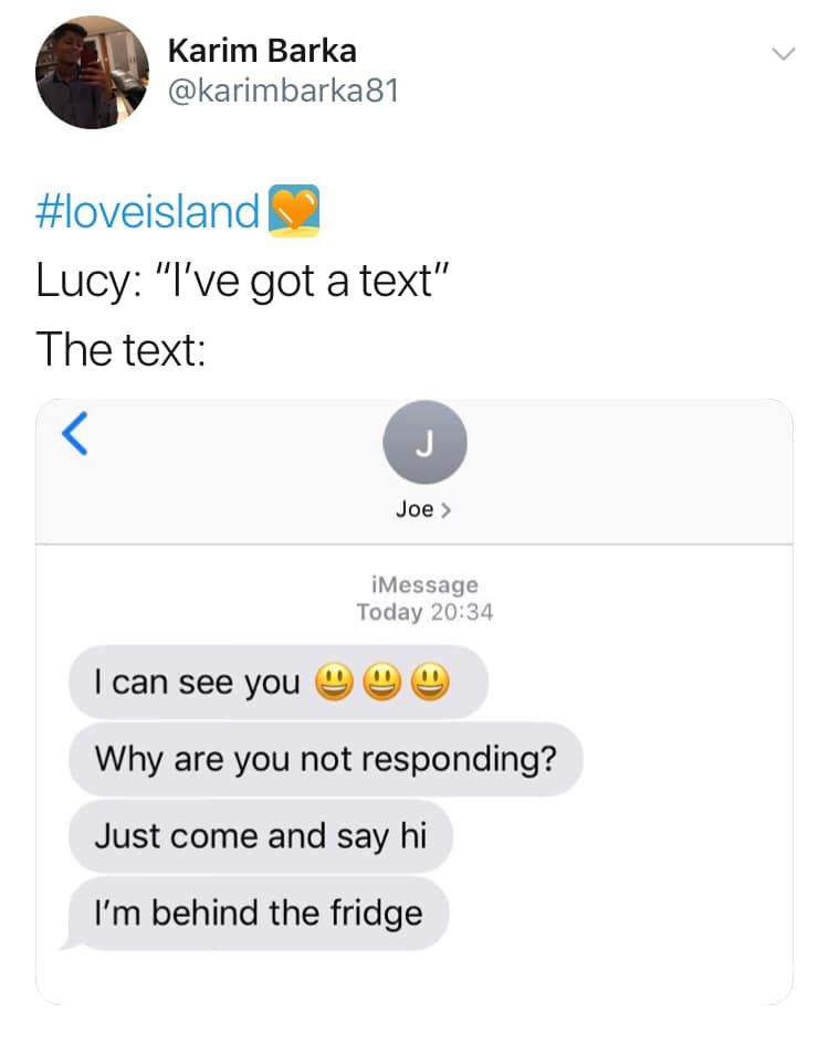 Image may contain: Love Island savage tweets, Love Island, memes, tweets, savage, online buzz, Text Message, Text