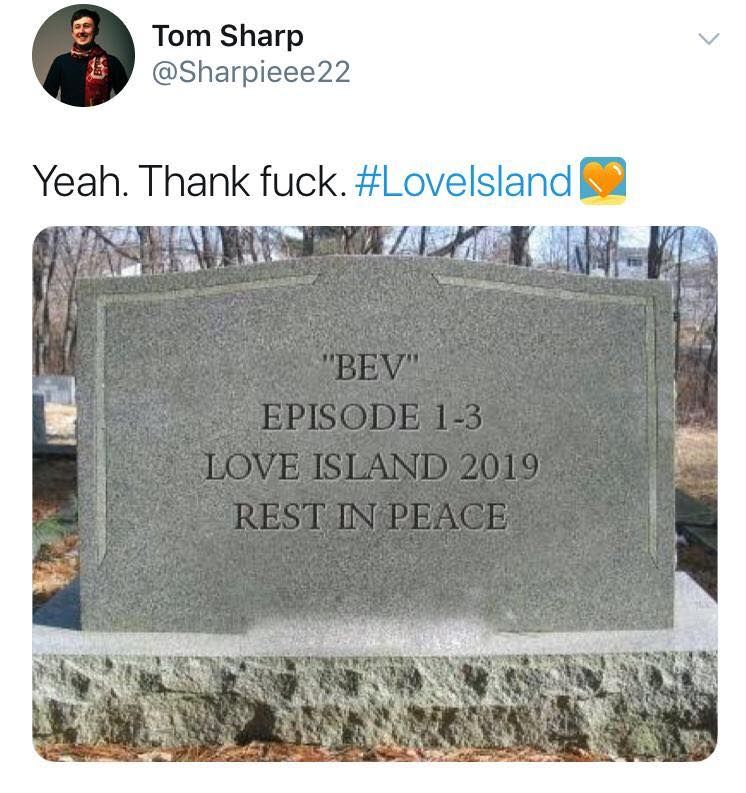 Image may contain: Love Island week two memes, Love Island, memes, reactions, tweet, funny, savage, meme, Bev, Lucie, Tombstone, Person, Human, Tomb