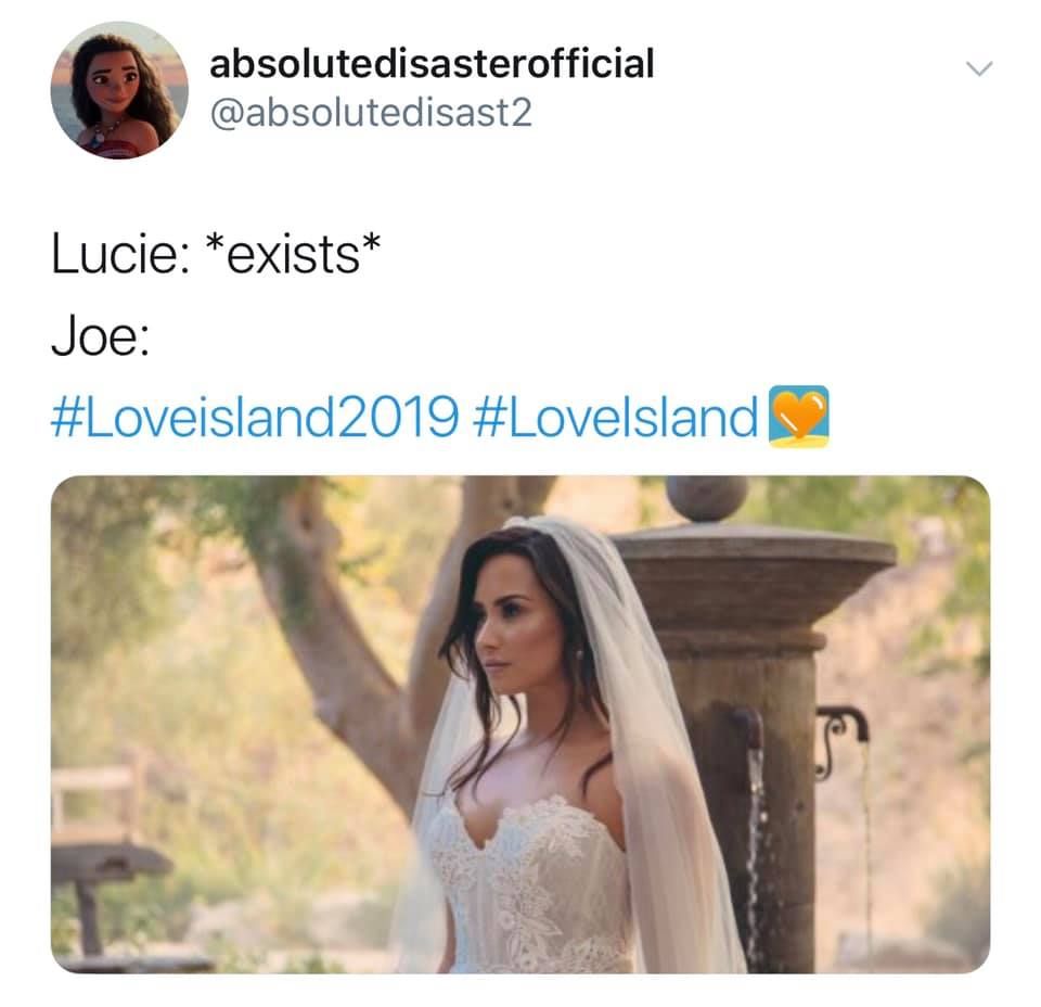 Image may contain: Joe from Love Island, Love Island, Netflix, Joe, You, Lucie, meme, Wedding, Gown, Text, Fashion, Robe, Human, Person, Clothing, Apparel