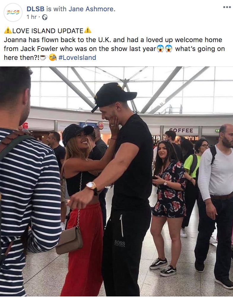 Image may contain: Joanna and Jack Fowler, Joanna Chimonides, Jack Fowler, Joanna, Jack, Love Island, airport, pictures, hugging, kissing, Cap, Bag, Hat, Pants, Shorts, Shoe, Footwear, Human, Person, Clothing, Apparel