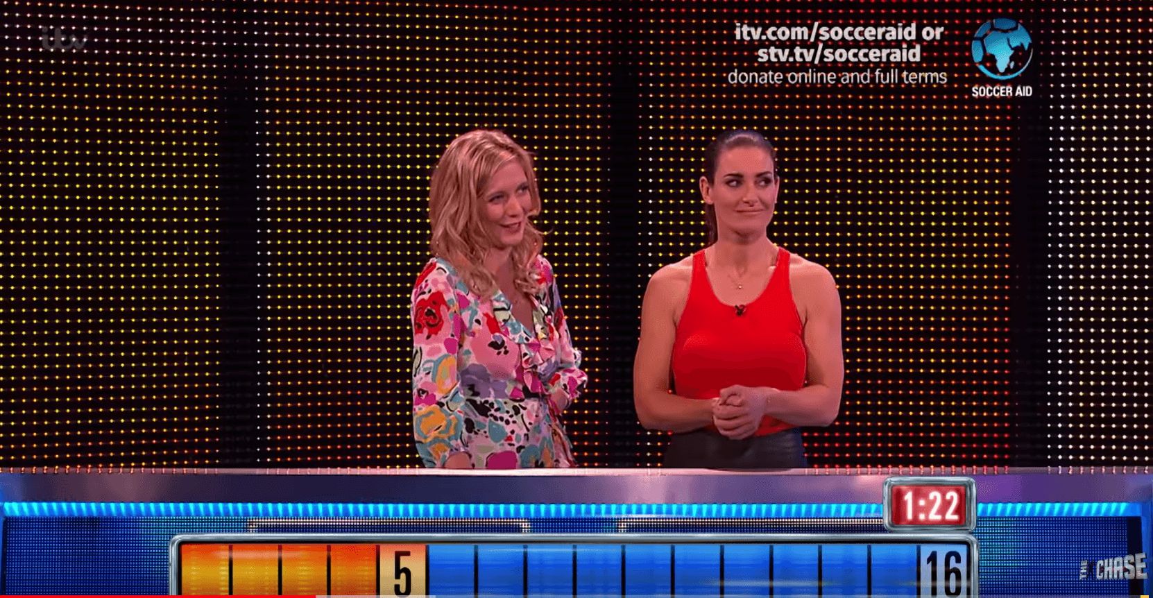 Image may contain: The Chase biggest wins, The Chase, big, wins, final, ITV, celebrity, Rachel Riley, Kirsty Gallacher, Bradley Walsh, final, chase, cash, builder, prize, fund, daytime, game show, Clothing, Apparel, Person, Human