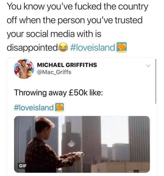 Image may contain: Love Island recoupling memes, Love Island, memes, tweets, Michael, reactions, savage, twitter, Document, Id Cards, Text, Human, Person