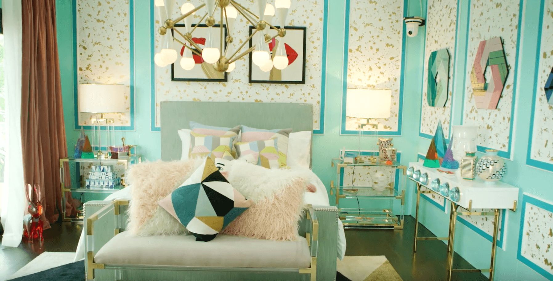 Image may contain: Love Island USA villa, Love Island USA, hideaway, villa, Love Island, CBS, Dorm Room, Cushion, Pillow, Bed, Interior Design, Nursery, Couch, Living Room, Furniture, Bedroom, Room, Indoors