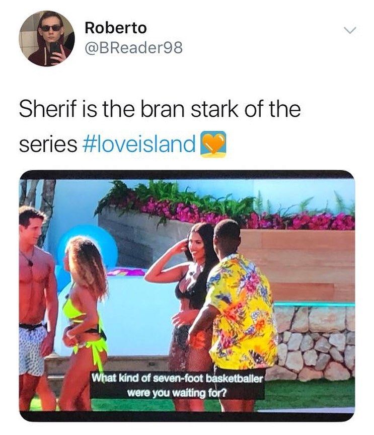 Image may contain: Casa Amor Love Island memes, Love Island, Casa Amor, meme, reaction, tweet, funny, savage, best, Twitter, Sherif, Anna, Ovie, basket ball, Flyer, Brochure, Paper, Accessories, Sunglasses, Accessory, Poster, Advertisement, Apparel, Clothing, Text, Human, Person
