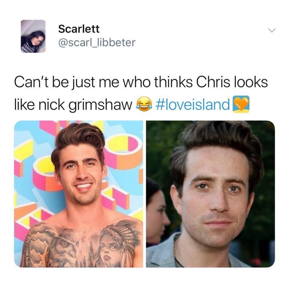 Image may contain: Love Island Chris memes, Love Island, memes, reactions, Chris Taylor, Twitter, reactions, latest, news, gossip, funny, dumped, Islander, left, Nick Grimshaw, meme, Flyer, Paper, Brochure, Advertisement, Poster, Text, Id Cards, Document, Tattoo, Face, Human, Person, Skin