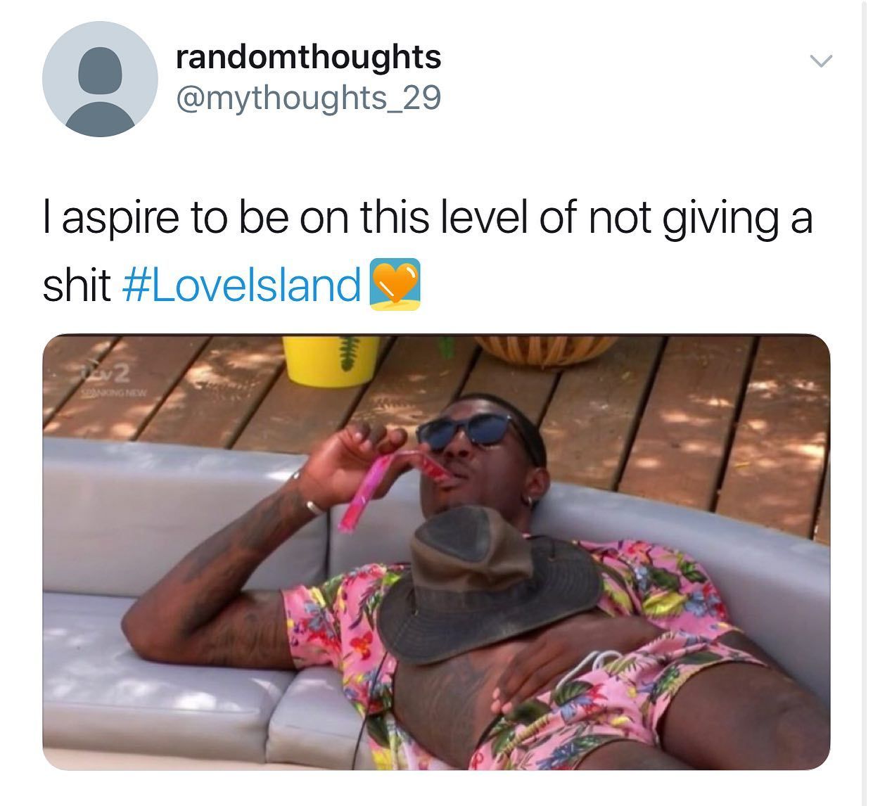 Image may contain: Love Island Ovie memes, Love Island, Ovie Soko, meme, ice lolly, ice cream, hat, shirt, chill, memes, twitter, tweet, reaction, funny, Goggles, Apparel, Clothing, Sunglasses, Accessories, Accessory, Skin, Person, Human