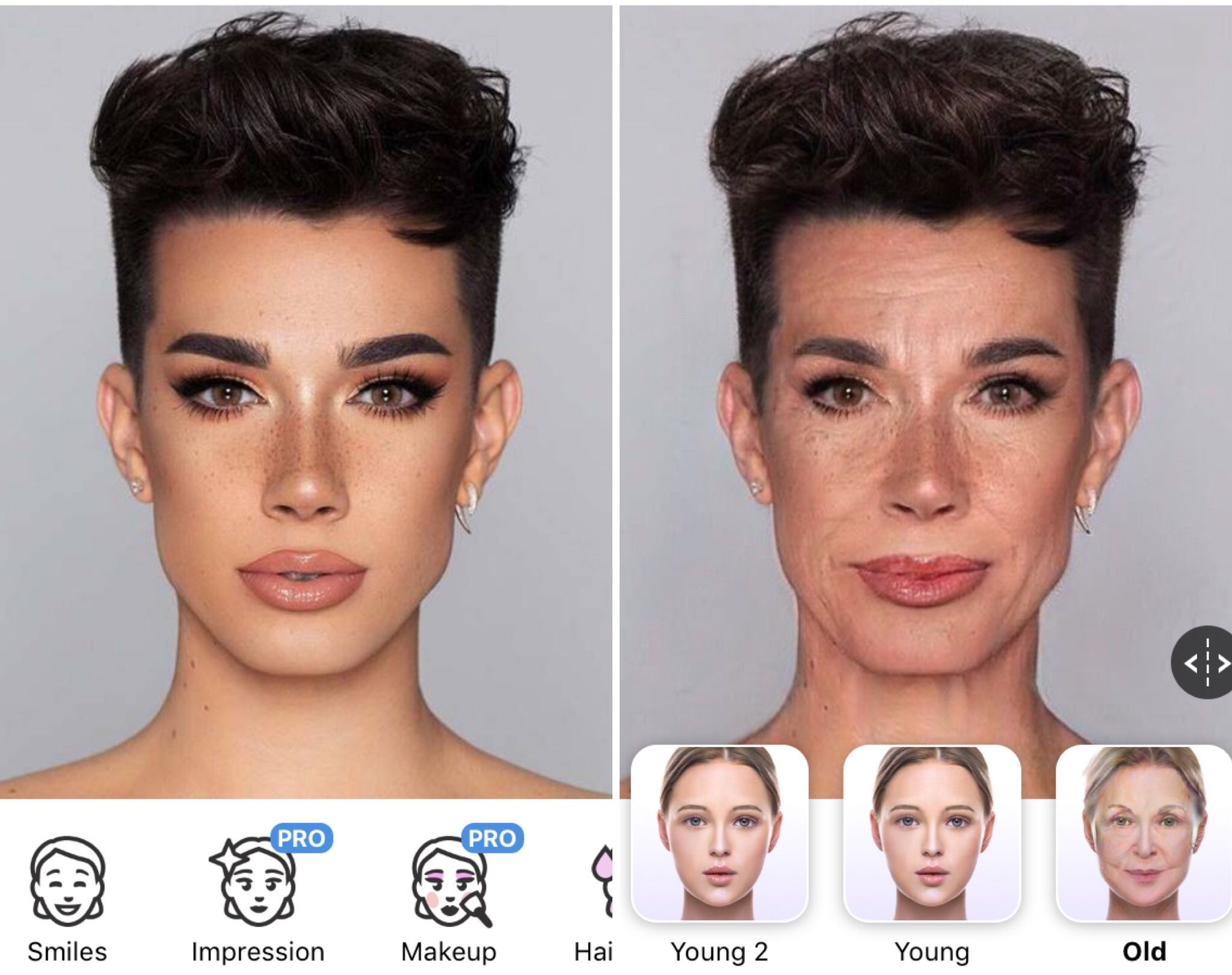 Image may contain: ageing filter, face app, app, older, funniest, best, example, filter, younger, celebrity, old man, old woman, social media, Instagram, Snapchat, Facebook, Twitter, age changing app, make yourself look older, free, ageing, challenge, James Charles, Haircut, Hair, Face, Person, Human