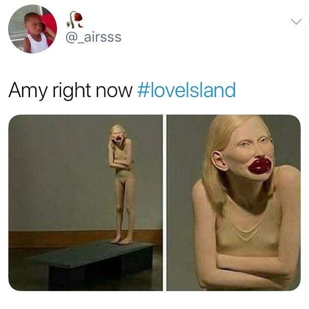 Image may contain: Casa Amor Love Island memes, Love Island, Casa Amor, meme, reaction, Amy, tweet, funny, savage, best, Twitter, Head, Female, Face, Advertisement, Poster, Human, Person