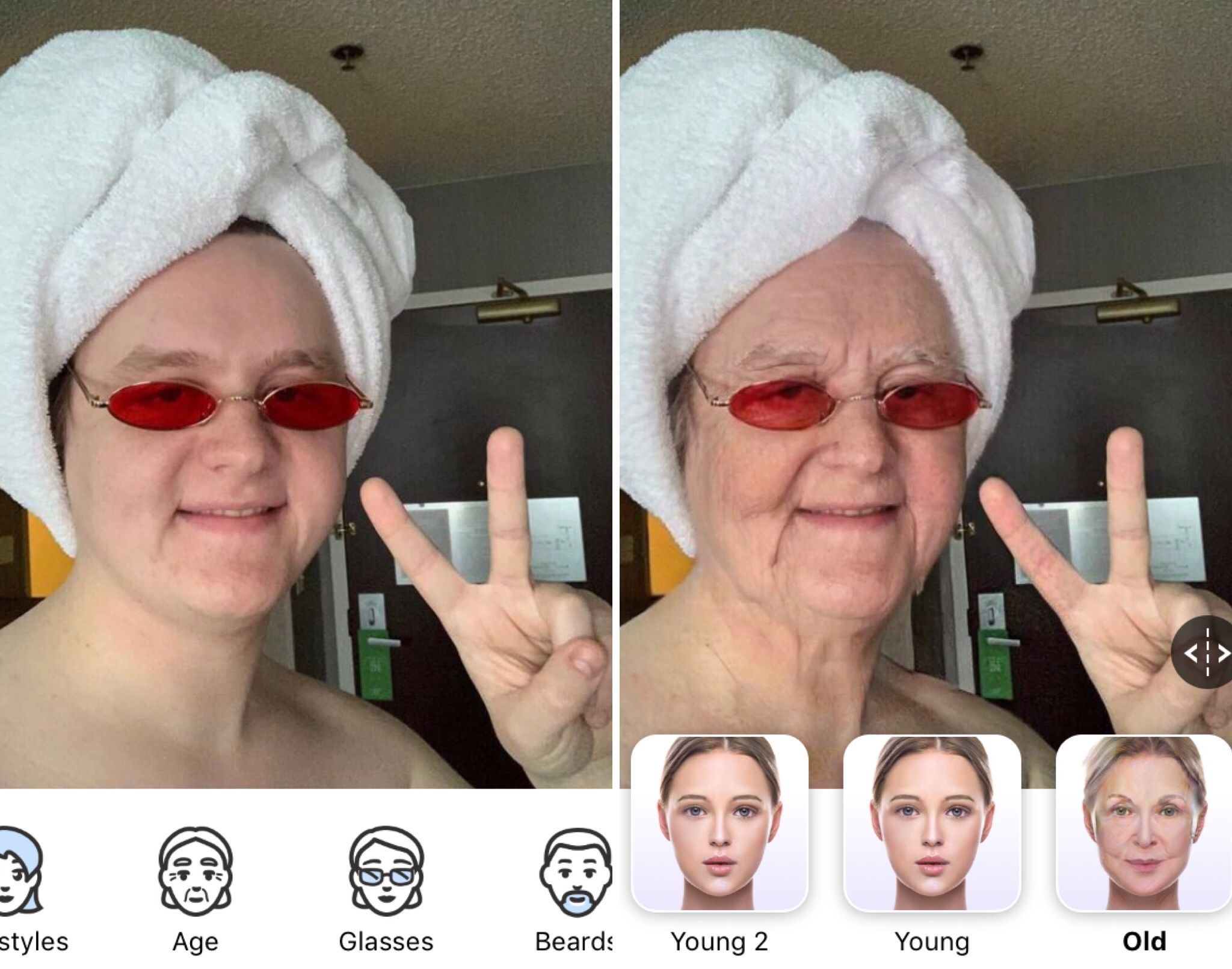 Image may contain: ageing filter, face app, app, older, filter, younger, celebrity, old man, old woman, social media, Instagram, Snapchat, Facebook, Twitter, age changing app, make yourself look older, free, ageing, challenge, Lewis Capaldi, funniest, best examples, Headband, Finger, Hat, Head, Face, Clothing, Apparel, Sunglasses, Accessory, Accessories, Human, Person