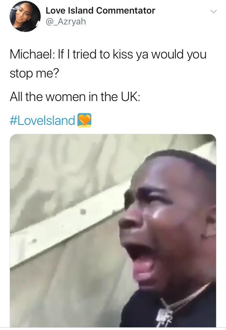 Image may contain: Casa Amor Love Island memes, Love Island, Casa Amor, meme, reaction, Michael, tweet, funny, savage, best, Twitter, Jaw, Smile, Head, Face, Human, Person
