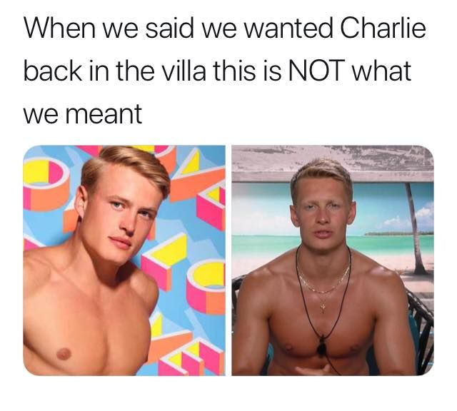 Image may contain: Casa Amor Love Island memes, Love Island, Casa Amor, meme, reaction, tweet, funny, savage, best, Twitter, Charlie Frederick, George Rains, cast, contestants, Pendant, Face, Human, Person