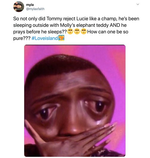 Image may contain: Casa Amor Love Island memes, Love Island, Casa Amor, meme, reaction, tweet, funny, savage, best, Twitter, Tommy, Molly-Mae, Portrait, Photo, Photography, Smile, Text, Head, Face, Person, Human