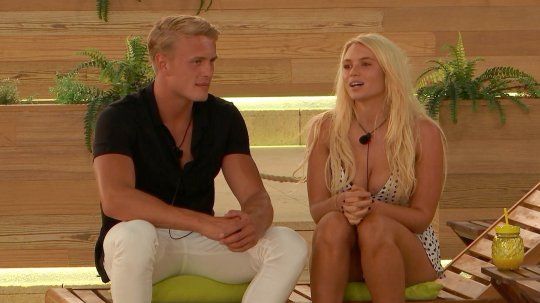 Image may contain: Love Island recoupling, last night, Love Island, Lucie, George, who left, dumped, Sitting, Girl, Blonde, Teen, Woman, Human, Female, Person, Kid, Child
