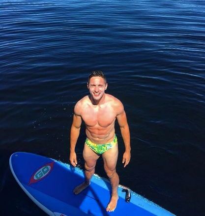 Image may contain: Swimming, Swimwear, Sea Waves, Underwear, Sport, Sports, Person, Human, Nature, Sea, Ocean, Outdoors, Clothing, Apparel, Water, greg o’shea, love island, villa, islander, new arrival, bombshell, rugby, irish, maura, cast, greg love island