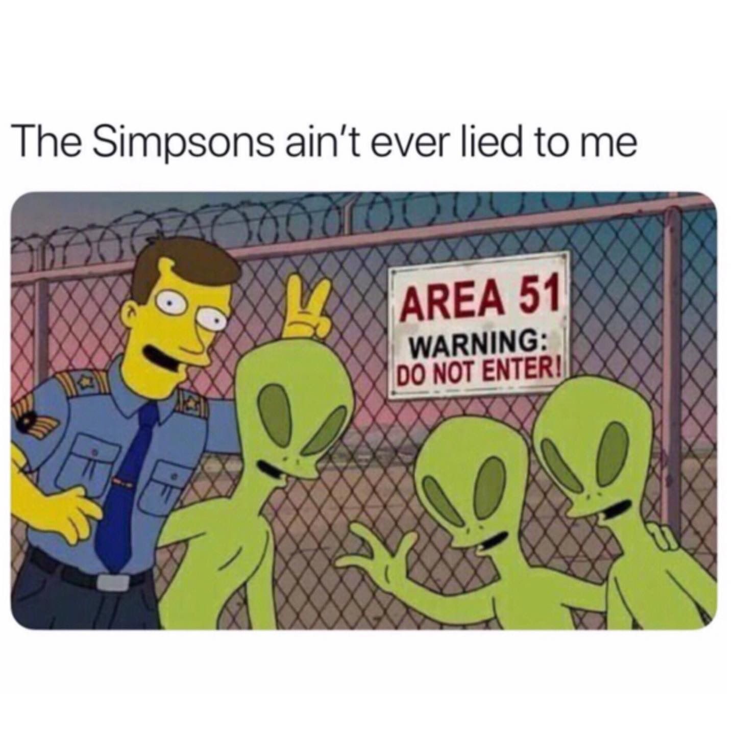 Image may contain: Area 51 memes, Area 51, meme, reaction, twitter, Las Vegas, Nevada, where, origin, explained, what is Area 51, alien, facebook, event, simpsons, guard, Text