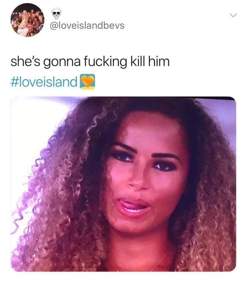Image may contain: Love Island recoupling memes, Love Island, memes, Amber, tweets, reactions, savage, twitter, Text, Hair, Person, Face, Human