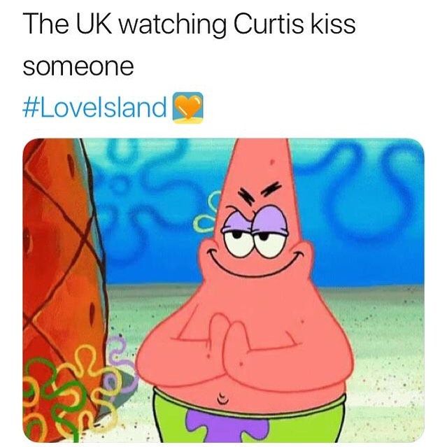 Image may contain: Casa Amor Love Island memes, Love Island, Casa Amor, Curtis, Amy, spongebob, meme, reaction, tweet, funny, savage, best, Twitter, Text