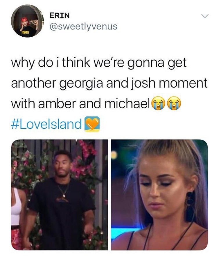 Image may contain: Casa Amor Love Island memes, Love Island, Casa Amor, meme, reaction, tweet, funny, savage, best, Twitter, Amber, Georgia Steel, Kaz, Josh, Michael, Word, Female, Clothing, Apparel, Text, Face, Human, Person