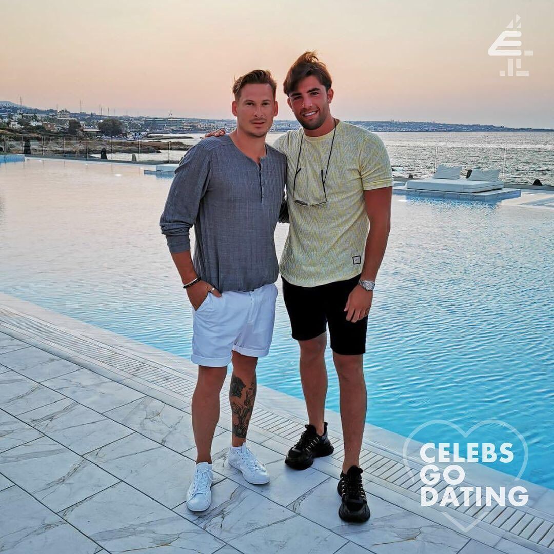 Image may contain: Abaton Island resort, Celebs Go Dating, final, Abaton Island Resort & Spa, Crete, Greece, Abaton, hotel, Island, Instagram, Lee Ryan, Jack Fincham, Building, Sleeve, Footwear, Shoe, Human, Person, Clothing, Shorts, Apparel