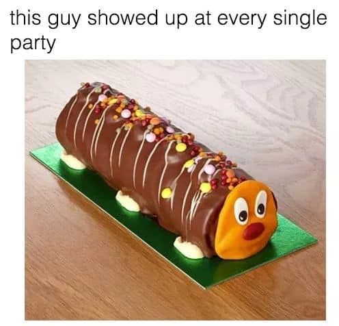 Image may contain: 90s kid memes, school, uk, meme, tweet, reaction, funny, 00s, 90s, nostalgic, caterpillar, cake, birthday, children, party, Caramel, Sweets, Confectionery, Dessert, Hot Dog, Food