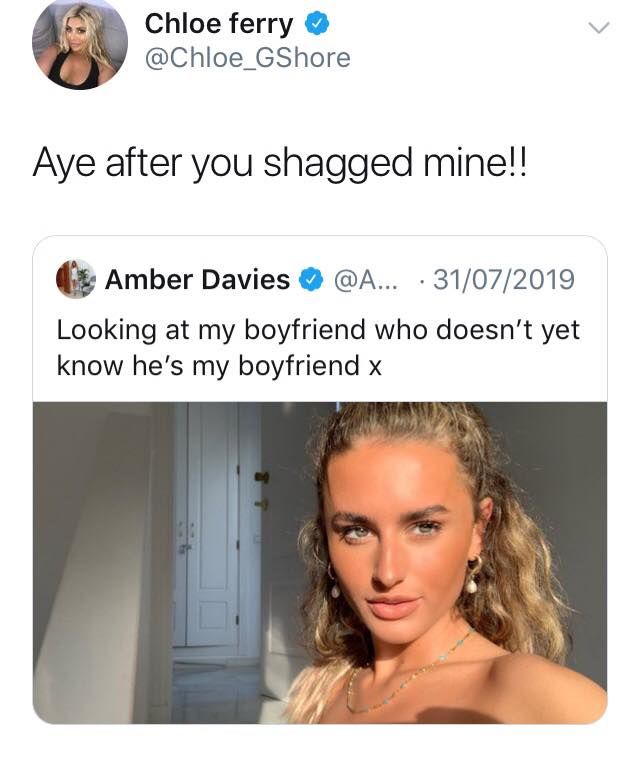 Image may contain: Chloe Ferry and Amber Davies, Chloe Ferry, Amber Davies, tweet, twitter, explained, Love island, Geordie Shore, split, together, drama, boyfriend, cheating, argument, what happened, explained, Face, Woman, Gown, Evening Dress, Fashion, Robe, Text, Female, Apparel, Clothing, Person, Human