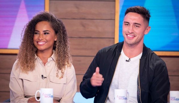 Image may contain: Love Island, gossip, news, latest, rumours, news, Amber, Greg, Amy, Loose Women, panel, job, Female, Hair, Face, Dating, Thumbs Up, Finger, Human, Person