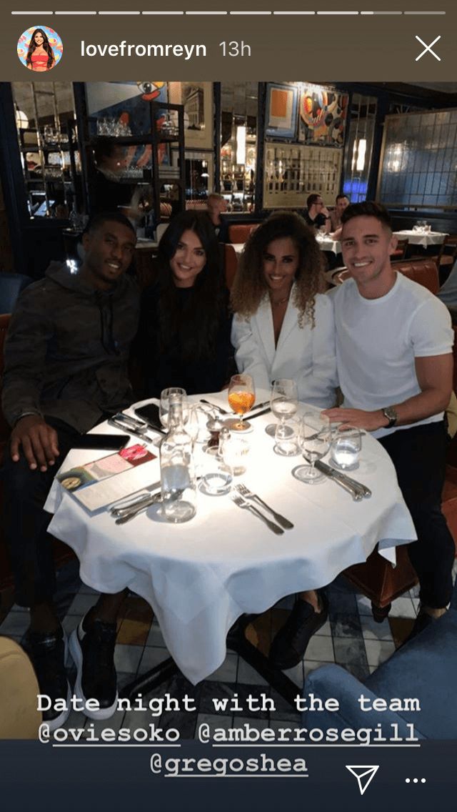 Image may contain: Love Island, gossip, news, latest, rumours, Ovie, chef, tv, This Morning, India, Greg, Amber, double date, London, Indoors, Room, Food, Food Court, Restaurant, Bar Counter, Pub, Tablecloth, Dining Table, Table, Furniture, Human, Person