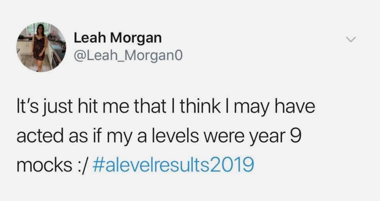 Image may contain: A-level results day memes, A-level results, A-Level, results day, memes, 2019, meme, twitter, tweet, reaction, alevel, student, course, university, Page, Business Card, Paper, Text, Person, Human
