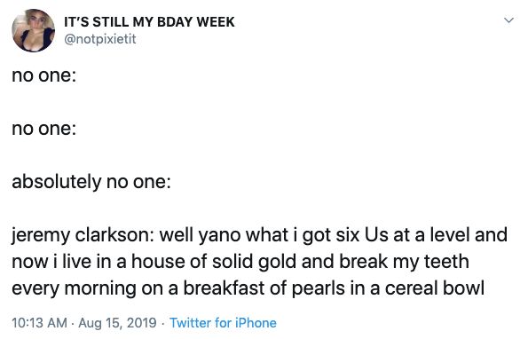 Image may contain: A-level results day memes, A-level results, A-Level, results day, memes, 2019, meme, twitter, tweet, reaction, Jeremy Clarkson, Page, Human, Person, Text