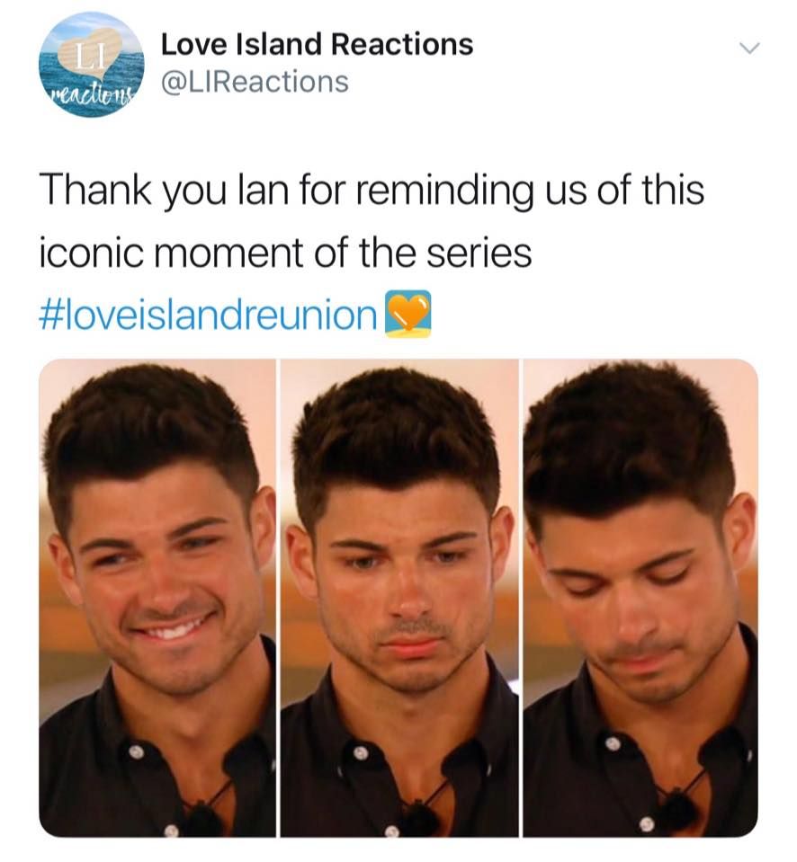 Image may contain: Love Island reunion memes, Love Island, reunion, meme, reaction, tweet, funny, last night, Anton, Belle, Anna, Ovie, Paper, Brochure, Flyer, Advertisement, Poster, Face, Human, Person