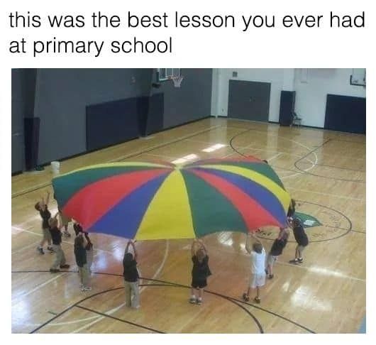 Image may contain: 90s kid memes, school, uk, meme, tweet, reaction, funny, 00s, 90s, nostalgic, PE, kids, rainbow, matt, People, Human, Person