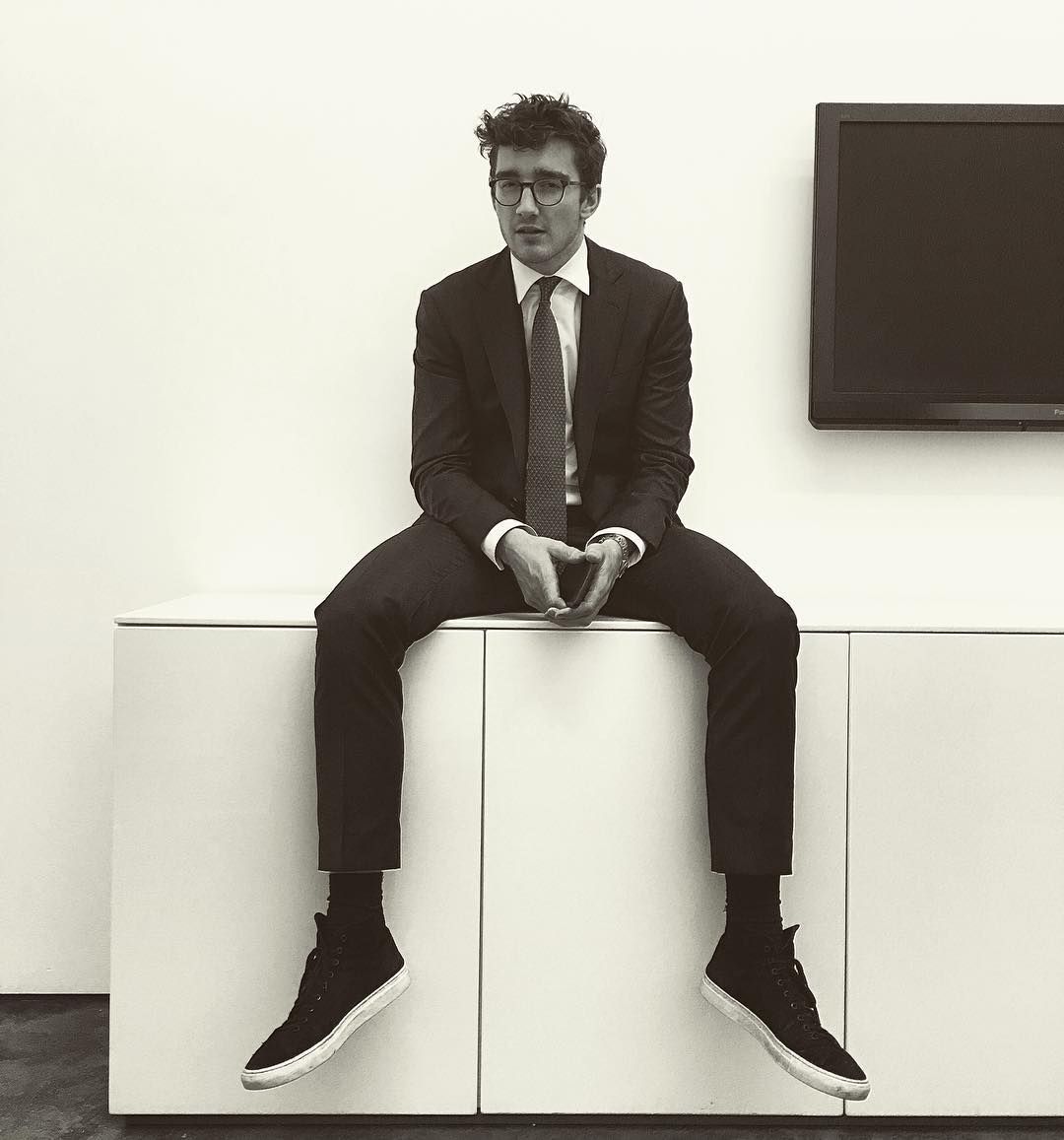 Image may contain: Caspar Jopling, arts, profile, groom, wedding, ceremony, pictures, wife, husband, fiancé, age, Instagram, together, family, job, Shoe, Footwear, Accessory, Accessories, Tie, Suit, Coat, Overcoat, Human, Person, Sitting, Apparel, Clothing