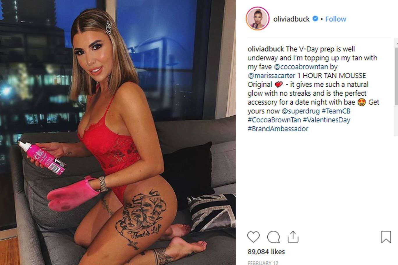 Image may contain: Love Island, gossip, news, latest, rumours, Olivia Buckland, Instagram, advert, ad, spon con, deleted, taken down, tan, Tattoo, Person, Human, Skin