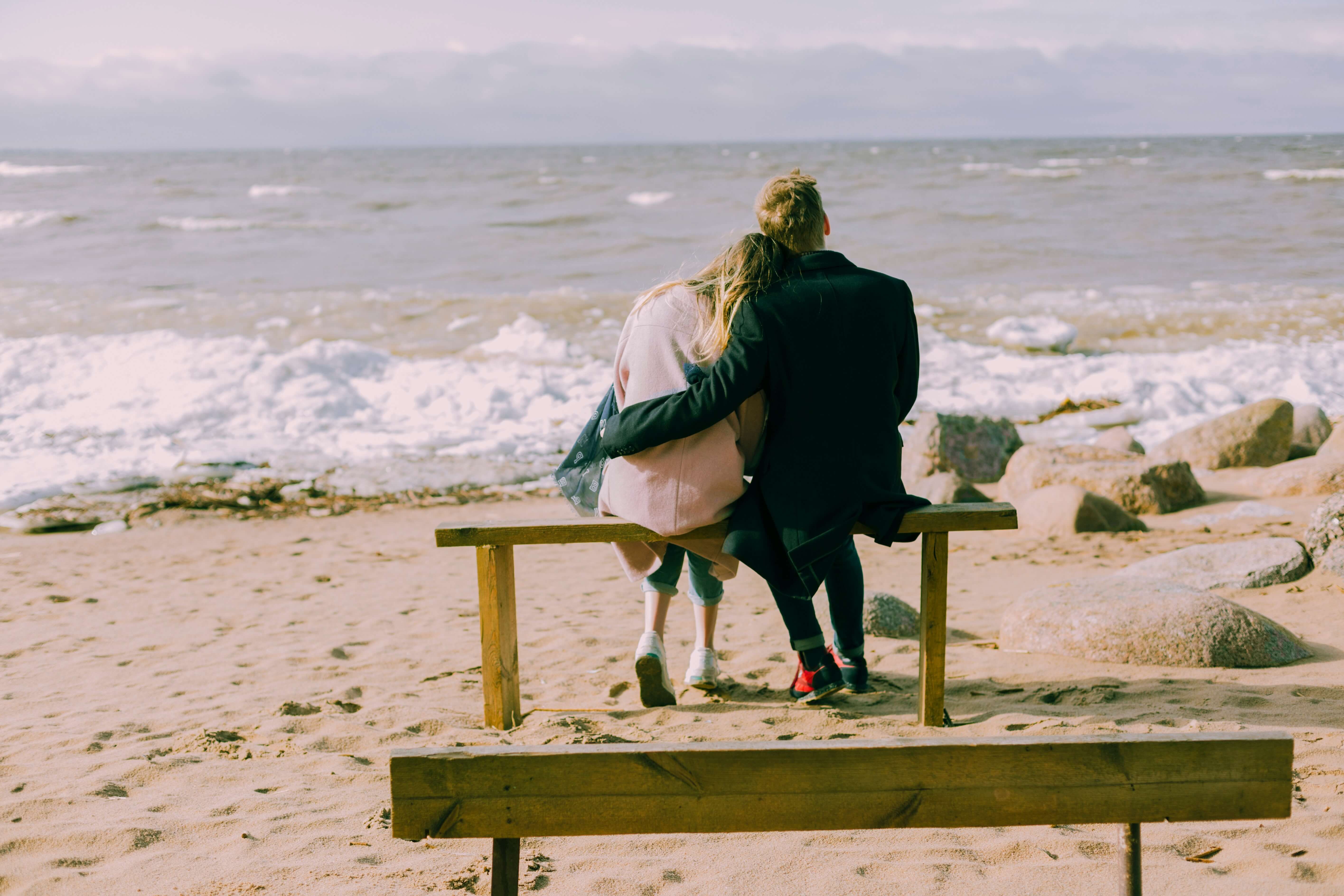 Image may contain:getting back together with ex success stories, Waterfront, Nature, Sea, Ocean, Outdoors, Plywood, Water, Human, Person, Apparel, Clothing, Furniture, Bench, Wood