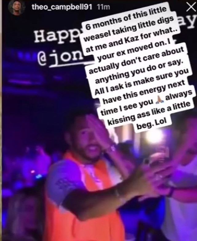 Image may contain: Theo deleted screenshots, Theo Campbell, Josh Denzel, screenshots, video, Love Island, blindness, eye, injury, Instagram story, deleted, mocking, beef, feud, drama, argument, Kaz Crossley, Disco, Leisure Activities, Club, Night Club, Person, Human
