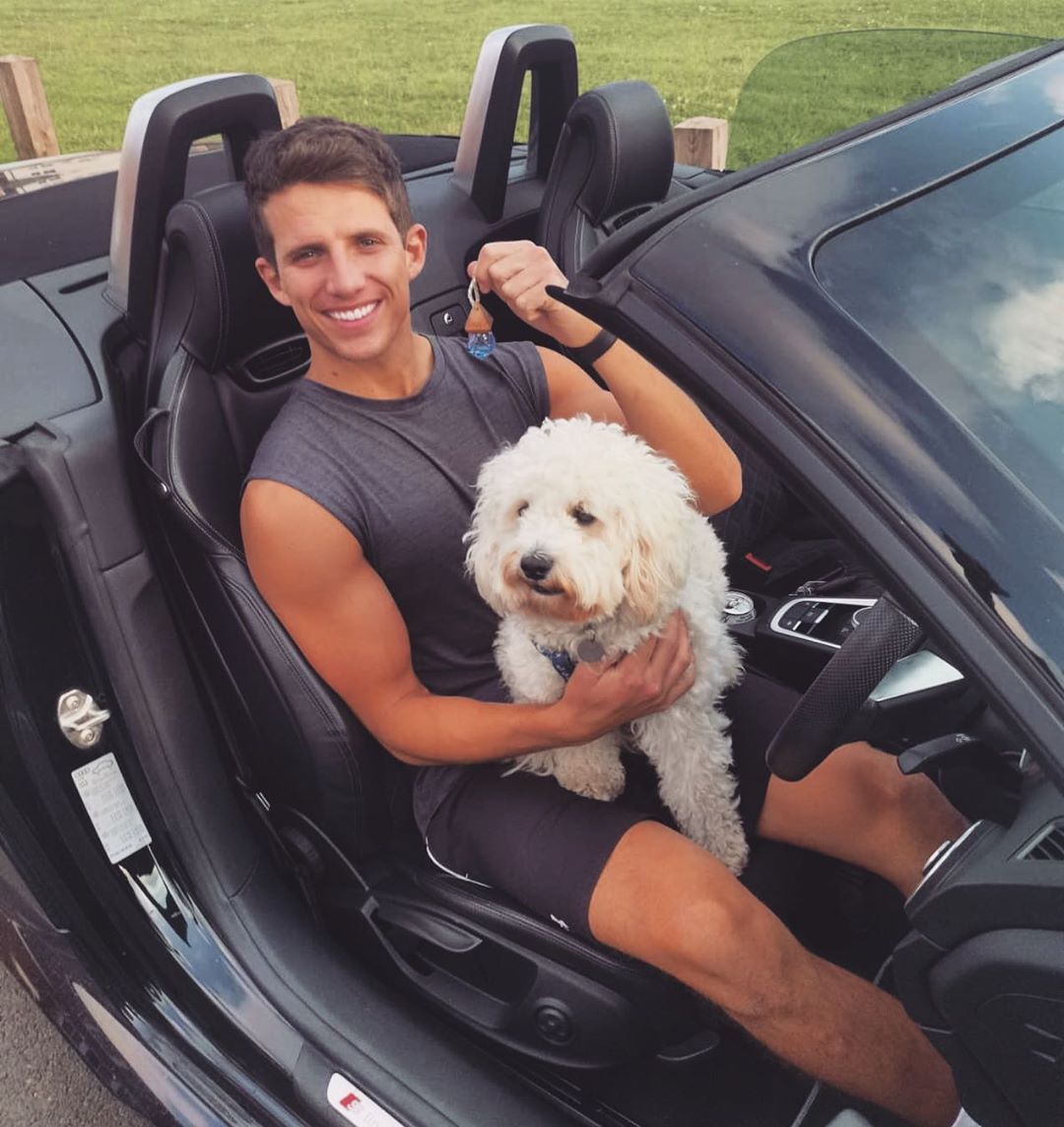Image may contain:  Love Island 2019 contestants, Love Island, 2019, now, job, Instagram, updates, news, latest, series five, Callum Macleod, Driving, Portrait, Photography, Photo, Car Seat, Sitting, Convertible, Face, Human, Person, Vehicle, Transportation, Automobile, Car, Cushion
