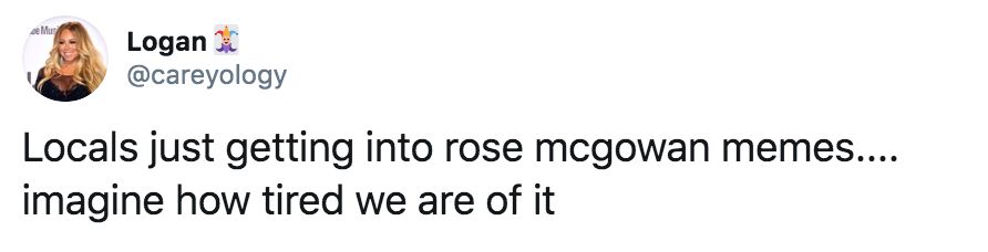 Image may contain: imagine how tired we are meme, Rose McGowan, meme, reaction, viral, video, tweet, Twitter, clip, examples, best, funny, origin, interview, ABC News, Harvey Weinstein, Label, Word, Logo, Trademark, Symbol, Text, Person, Human