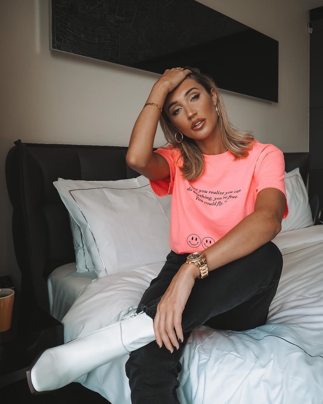 Image may contain: Celebrity X Factor cast, X Factor, celebrity, cast, contestants, lineup, Megan McKenna, Pc, Computer, Sleeve, Couch, Monitor, Screen, LCD Screen, Display, Electronics, Clothing, Apparel, Furniture, Pillow, Cushion, Person, Human
