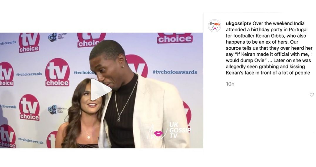 Image may contain: India cheated on Ovie, India Reynolds, Ovie Soko, Love Island, cheated, split, breakup, broken up, Kieran Gibbs, ex boyfriend, rumours, 2019, Text, Pendant, Human, Person